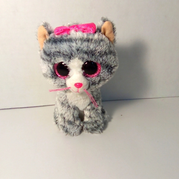 Tysilk Kiki Grey Striped Kitten with Pink Eyes Stuffed Animal Plush - Picture 1 of 9